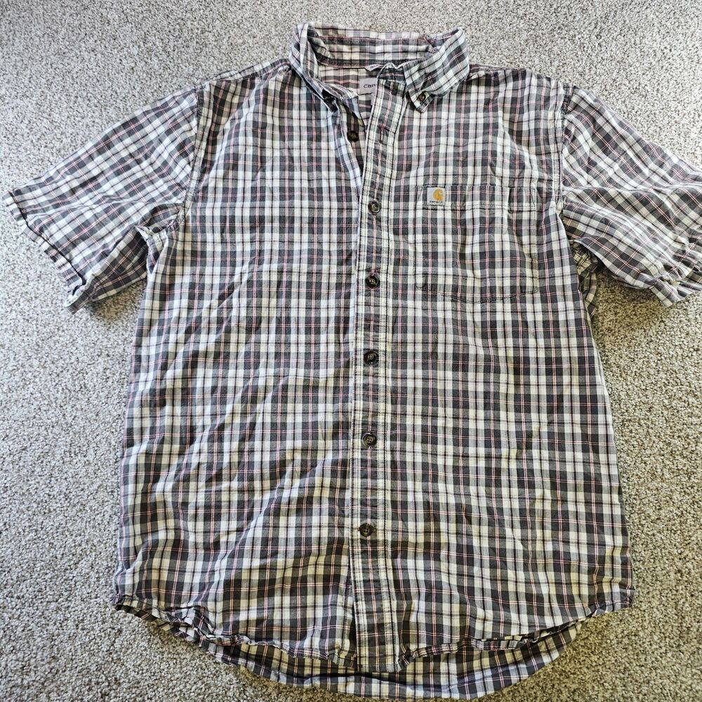 Carhartt Shirt Mens‎ M Relaxed Fit Button Down Plaid Cotton Short Sleeve